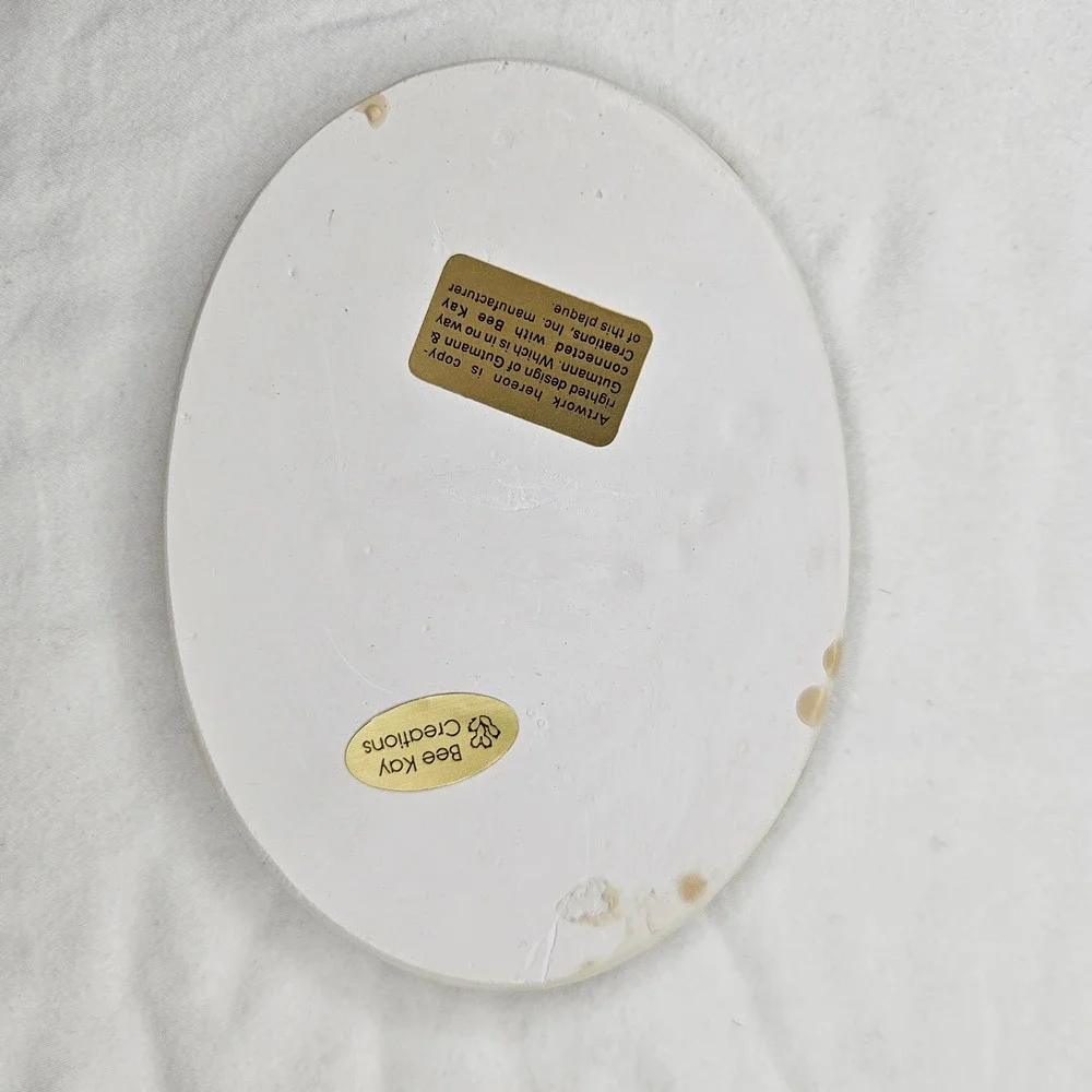 Bee Kay Creations Bessie Pease Gutmann Boy Fishing Dog Oval Wall Plaque Vintage